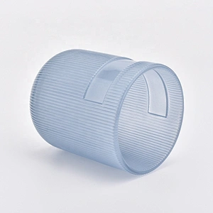 Modern glass candle holder stripes textured blue wholesale