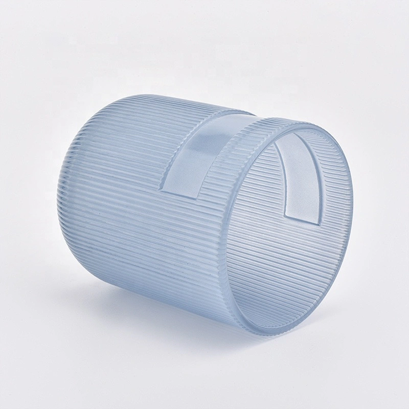 Modern glass candle holder stripes textured blue wholesale