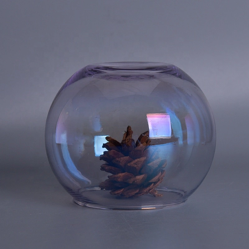 Wholesales ball iridescent transparent glass candle holders home decoration