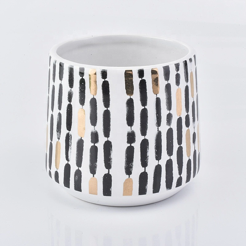 Wholesale Black and Gold Ceramic Candle Holder Vertical Bars Home Decoration