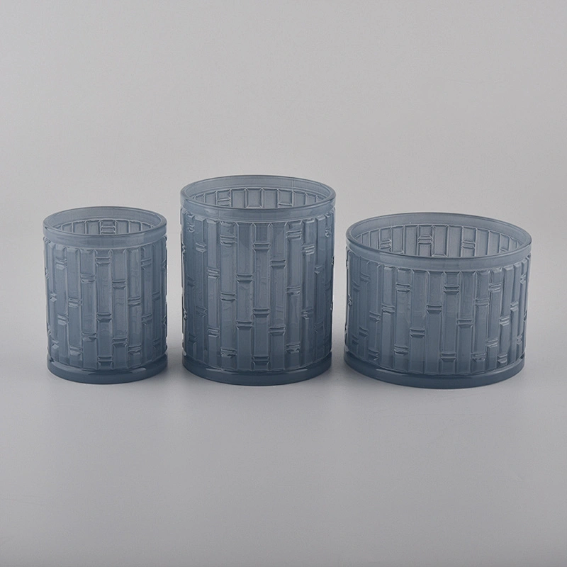 Blue glass candle container, empty glass candle holder for home decor