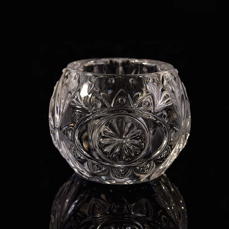 Transparent crystal emboss candle jar tealight glass candle vessel home decoration wholesales
