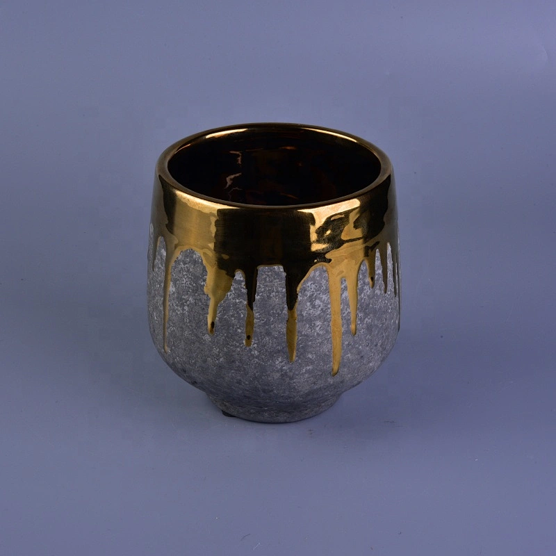900ml Gold and Grey Stoneware Utensil Ceramic Candle Holders for Home Decoration