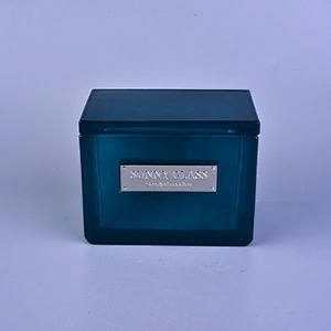 10oz 12oz 20oz Sunny luxury blue square glass candle vessel with lids