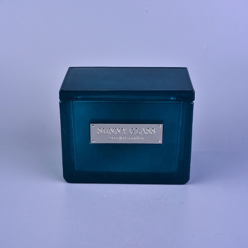 10oz 12oz 20oz Sunny luxury blue square glass candle vessel with lids