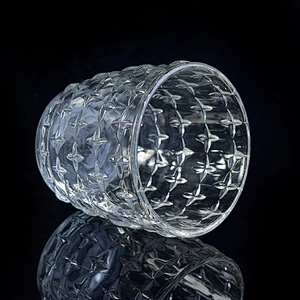 Transparent embossed candle bottles glass candle cup in bulk