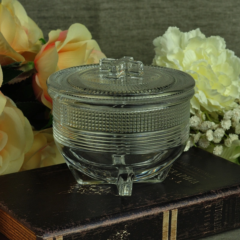 New design cross shape white glass candle jar with crystal lid