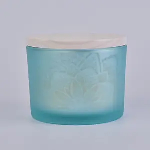 blue frosted glass vessel, glass candle container