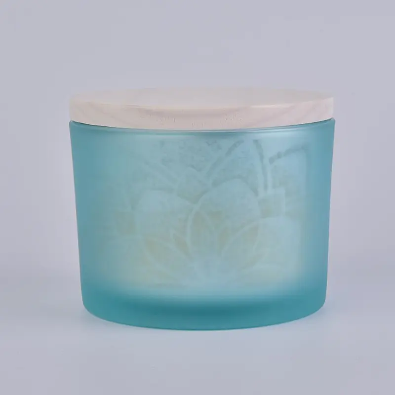 blue frosted glass vessel, glass candle container