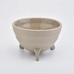 Empty matte ceramic candle containers bowl votive church candle holders with three footholds home decoration wholesale