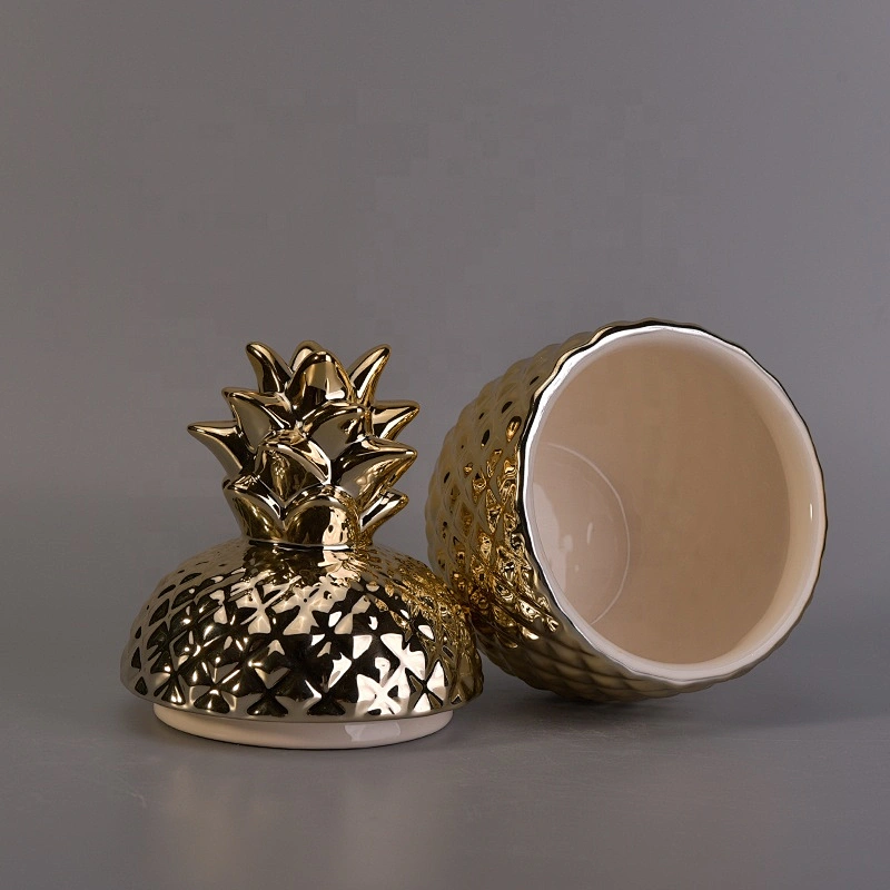 Pineapple luxury decorative ceramic candle jar with lid wholesale