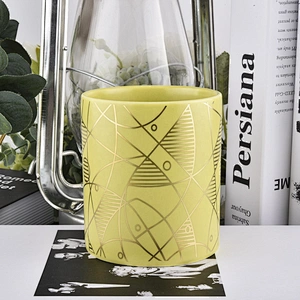 8oz 10oz Suppliers luxury cylinder gold printed candle ceramic jars