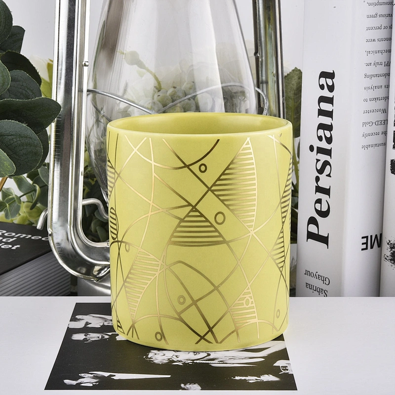 8oz 10oz Suppliers luxury cylinder gold printed candle ceramic jars