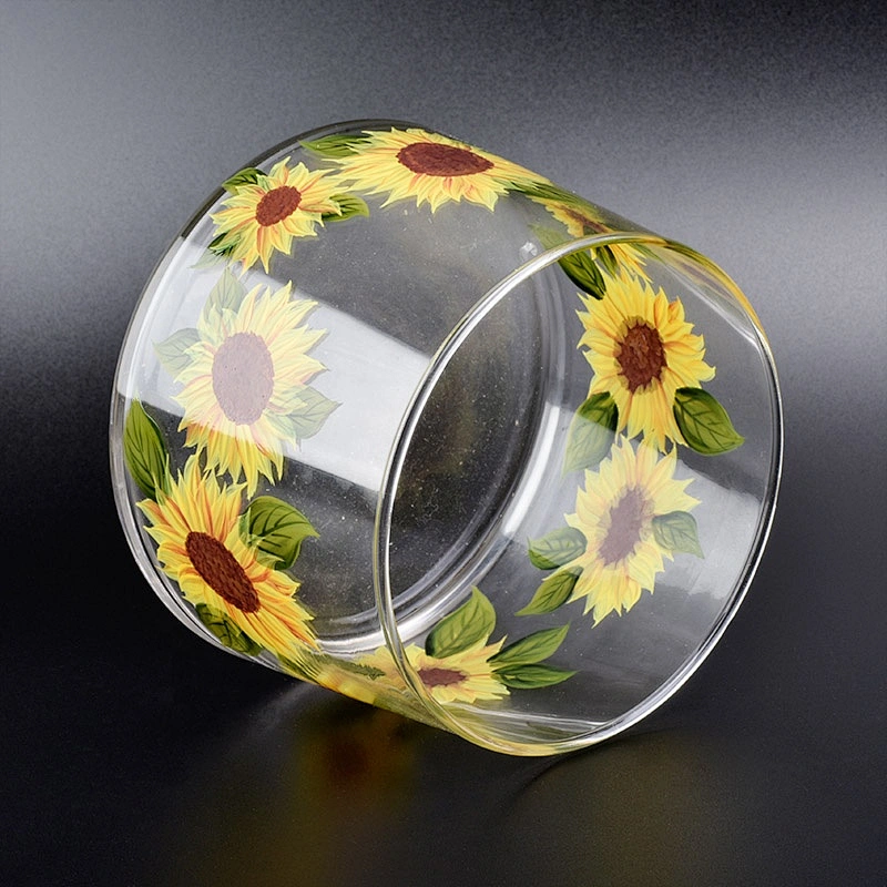 Luxury sunflower pattern votive candle vessel tea light glass candle holder vase home decor wholesale