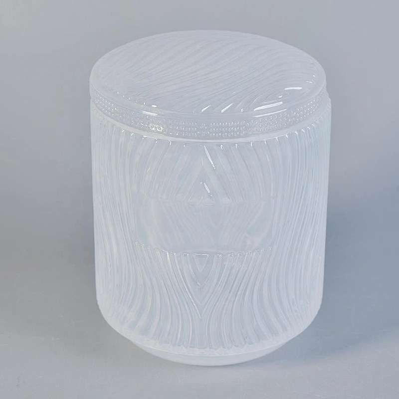 Clear blue embossed votive candle jar glass candle holder with lid home decoration