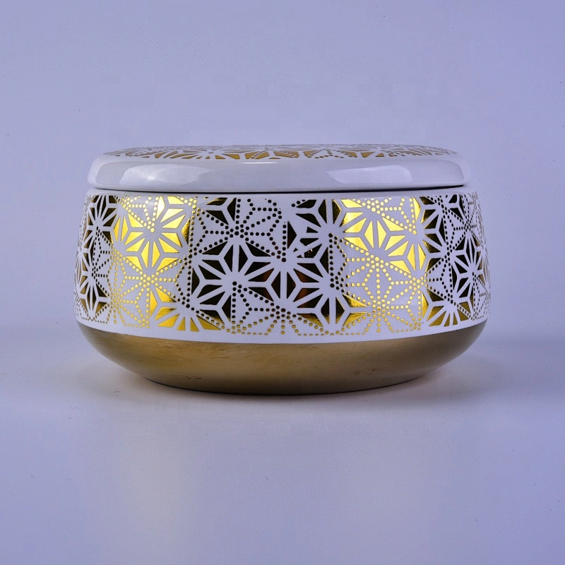 Wholesales Sunny design gold scented luxury ceramic candle jars with lid