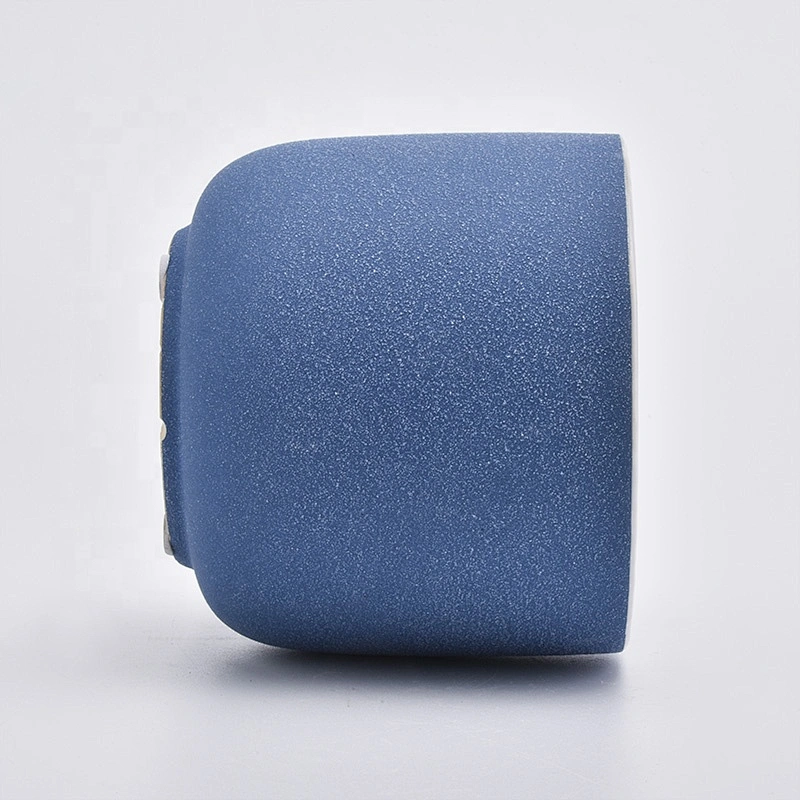 Unique cylinder matte blue ceramic candle holders