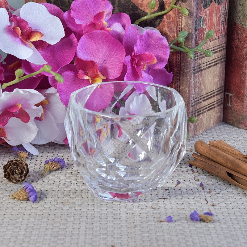 Clear geo cut Glass luxury candle Holder wedding
