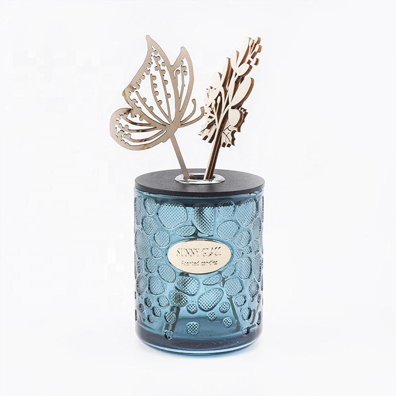 Unique candle holder glass votive diffuser bottle with wood lid