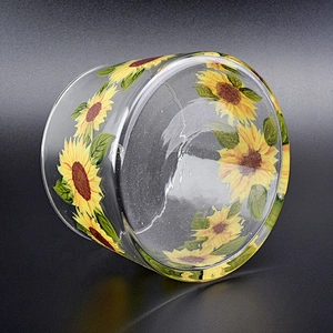 Luxury sunflower pattern votive candle vessel tea light glass candle holder vase home decor wholesale