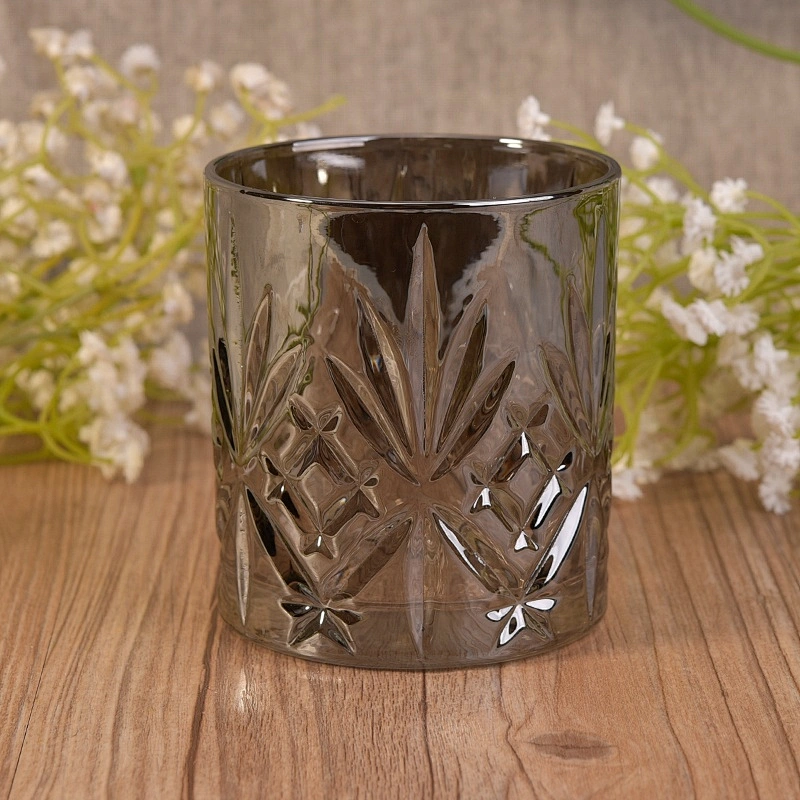 Luxury embossed candle jar glass tealight candle holder wholesales