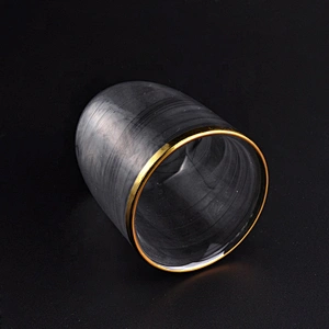 Thin smoke black  glass candle jars with gold rim home decoration wholesale