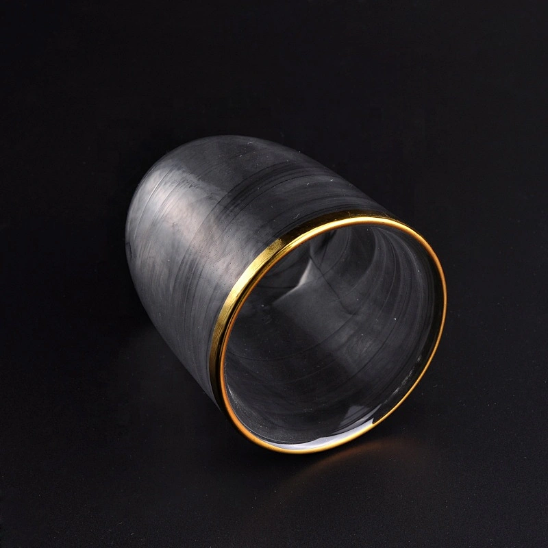Thin smoke black  glass candle jars with gold rim home decoration wholesale