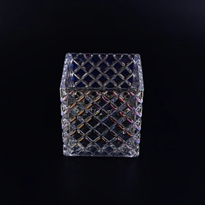 Wholesales customized iridescent glass candle holders square home decoration