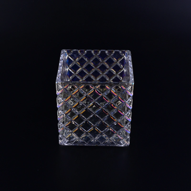 Wholesales customized iridescent glass candle holders square home decoration
