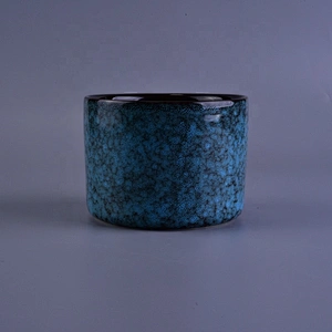 Home decoration blue empty decorative ceramic candle vessel