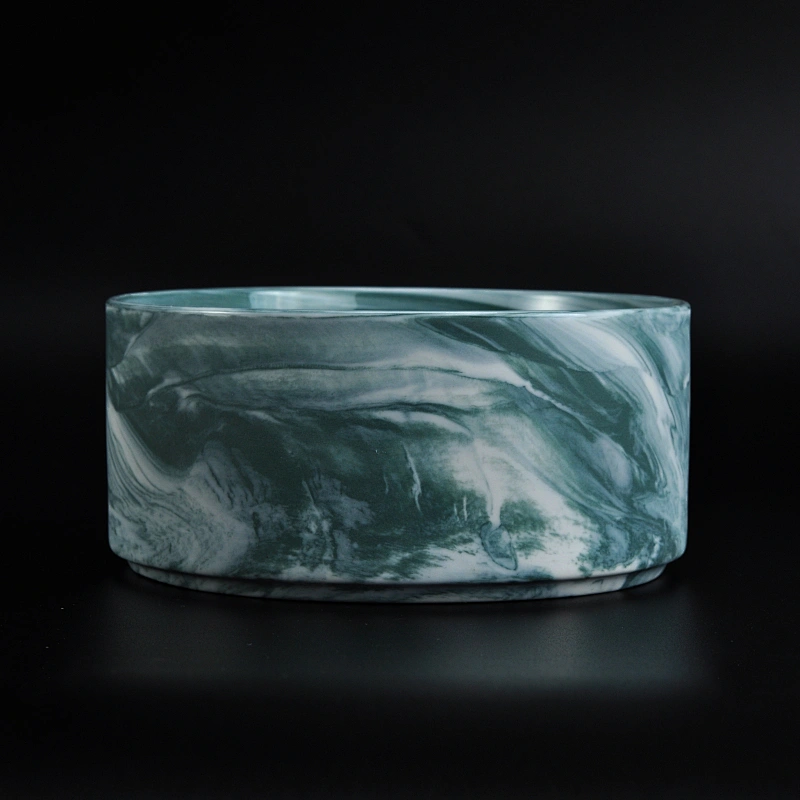 Wide mouth ceramic container green marble ceramic candle vessel