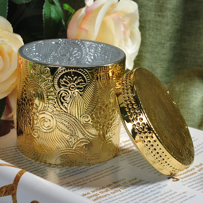 Supplier Luxury Custom golden glass candle jars with gold lid