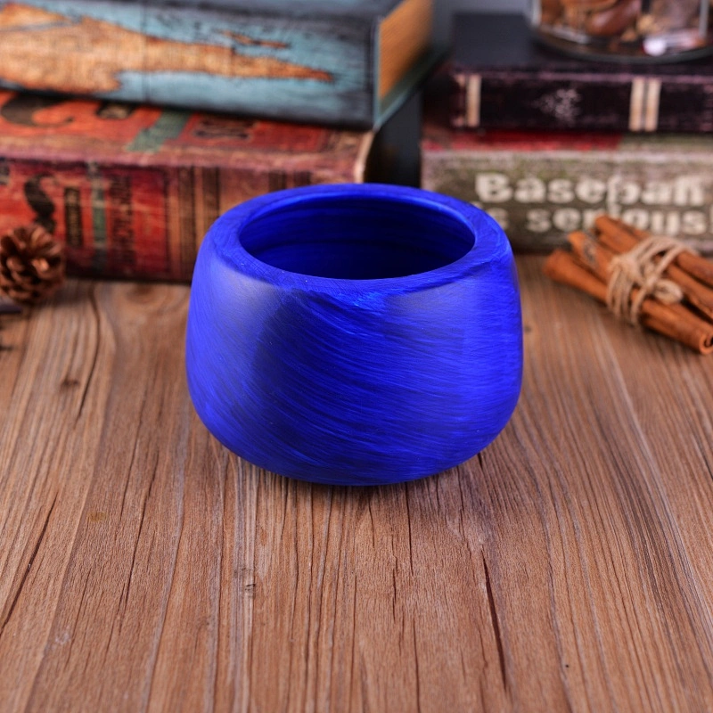 Color glaze blue ceramic candle container wholesales