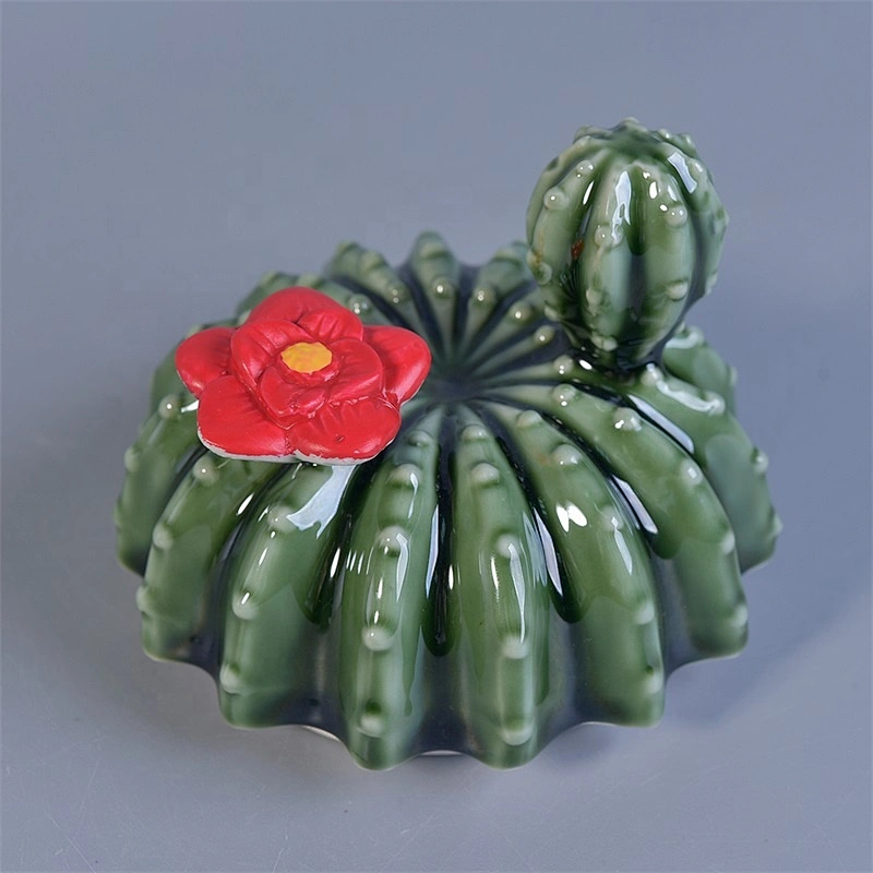 Green custom ceramic votive candle holder with lid for home decor