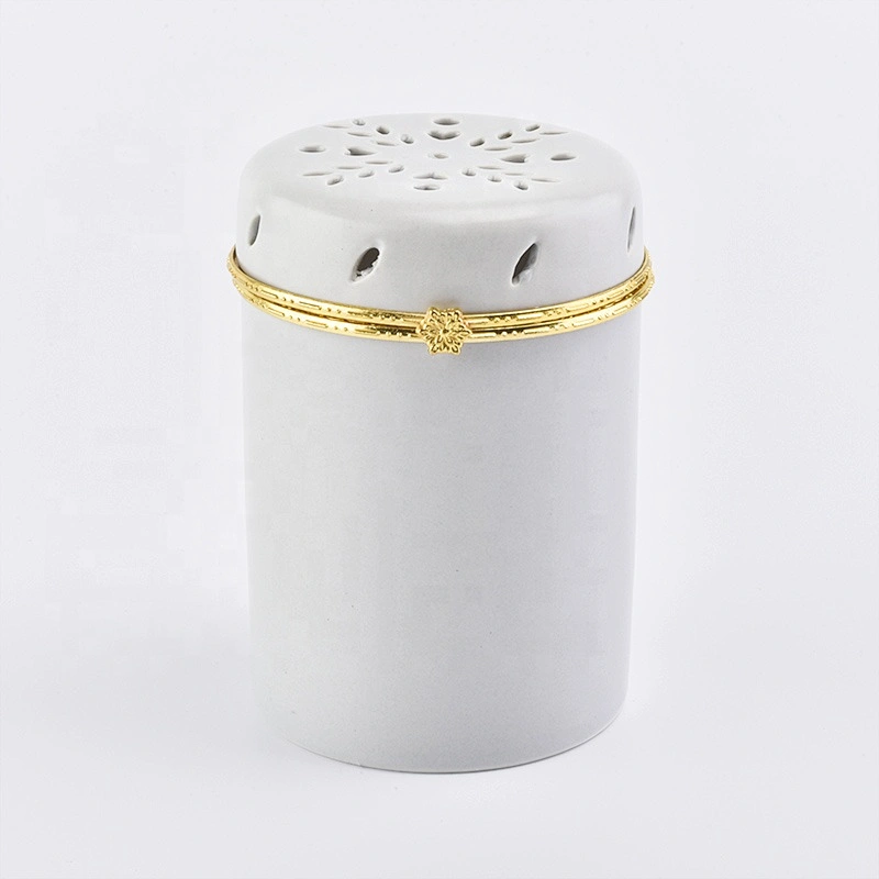 Cylinder custom candle scented votive holder church ceramic vessels with gold lid party decoration suppliers