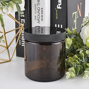 Popular Custom finish amber cylinder candle glass holders with lid cover