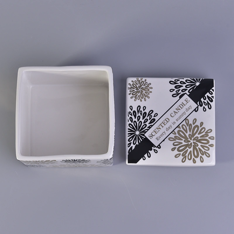 10oz 12oz Luxury square custom ceramic candle jar with lid