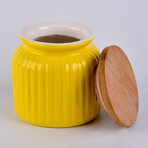 Wholesale Yellow Ceramic Candle Jar with Bamboo Lid Home Decoration