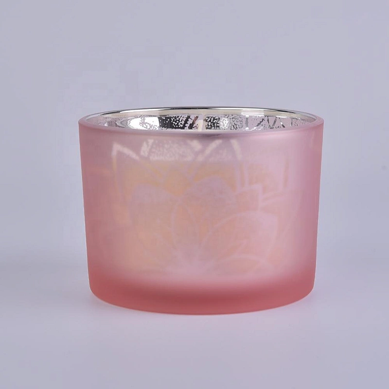 Sunny glassware luxury empty tealight frosted pink Glass candle holder jar with wood lid
