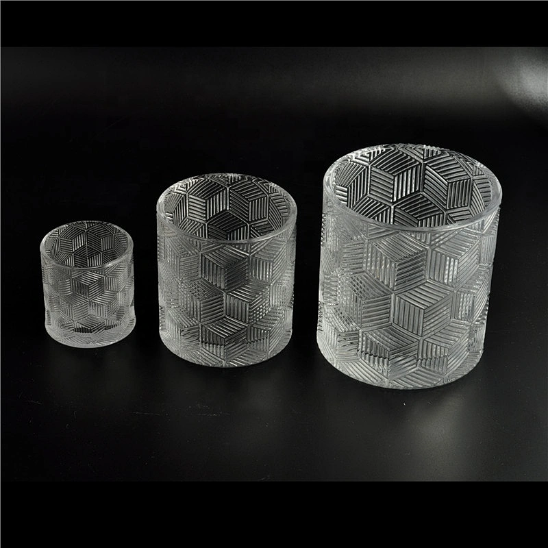 10oz 12oz 14oz Wholesales Luxury geometric glass candle holder with crystal lid
