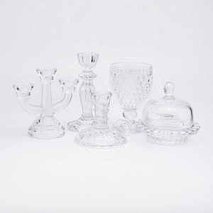 Empty high candlestick glass votive candelabra with base home decoration wholesale