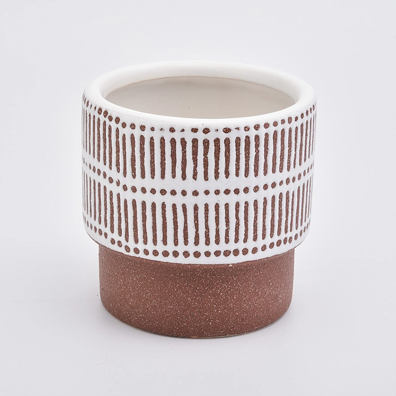 brick-red base ceramic vessel with pattern candle jars in bulk