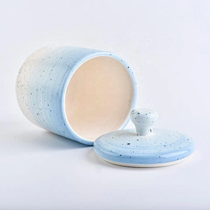 Sunny new design Luxury blue ceramic candle making jar with lid
