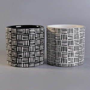 round ceramic candle jars woven pattern ceramic candle holders