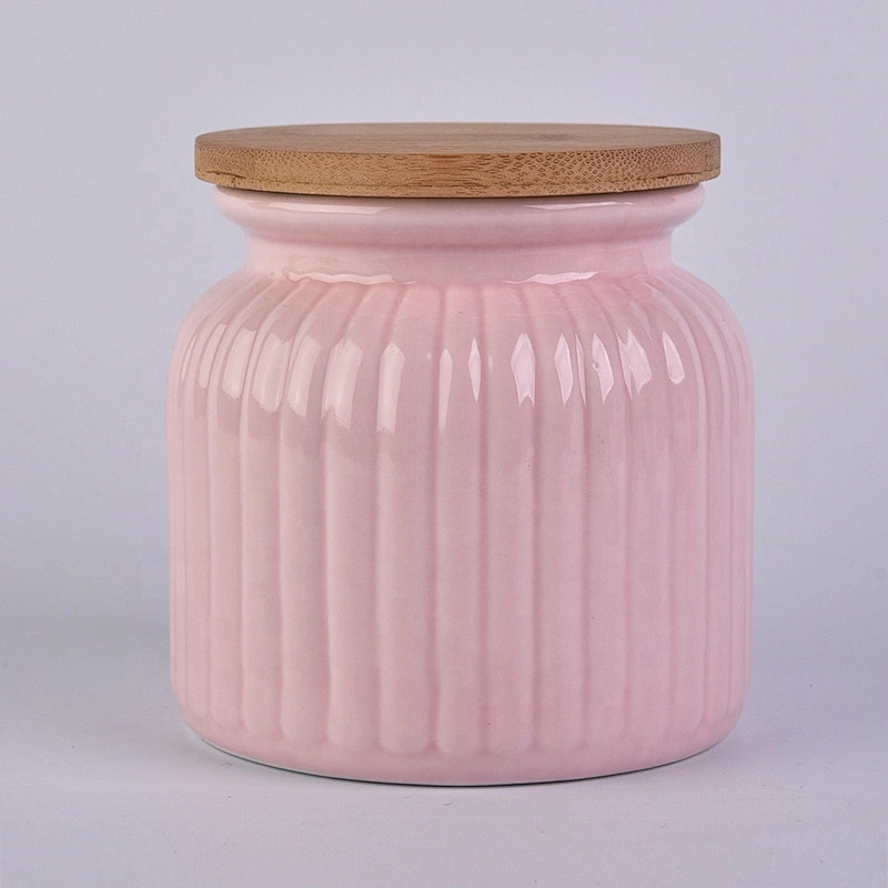 680ml pink matte ceramic candle jar scented candle vessel with wooden lid party decor