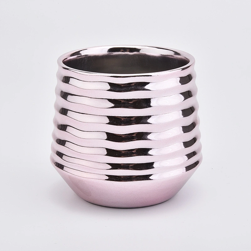 pink plating ceramic candle jar shiny candle hoder 12oz
