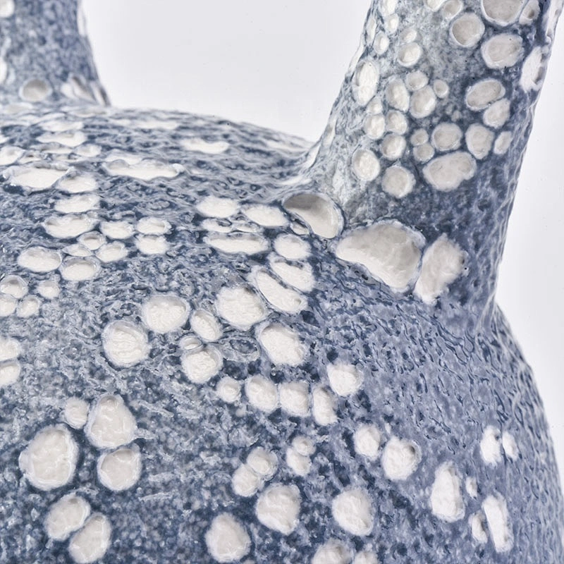 Gradient sapphire footed ceramic candle holder white dotted varnish small home decor