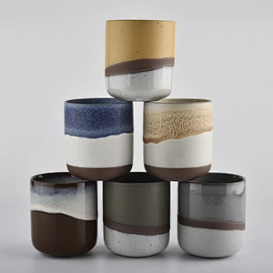 double color glazed ceramic candle holder, popular shape ceramic candle jars