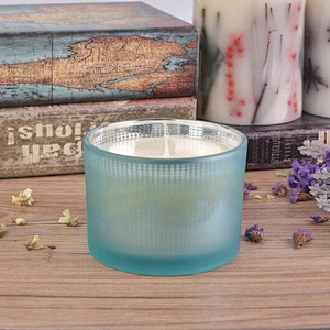 Sunny glassware luxury empty matte color Glass candle holder with wood lid