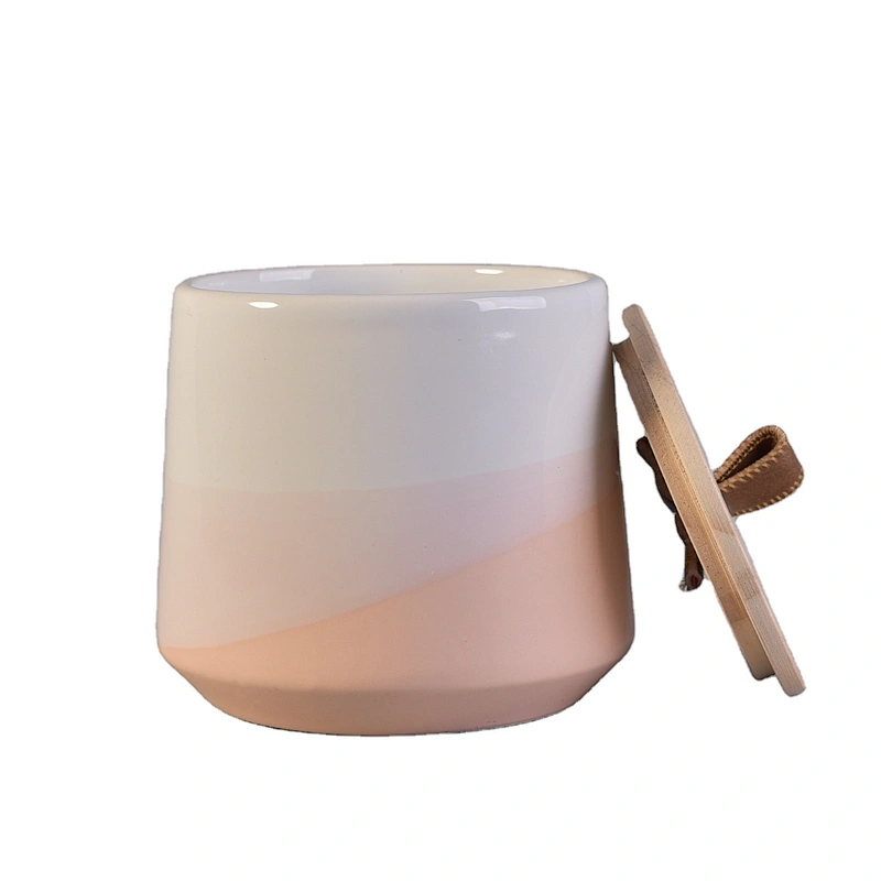 Sunny custom made scented pink square ceramic candle containers with wooden lid